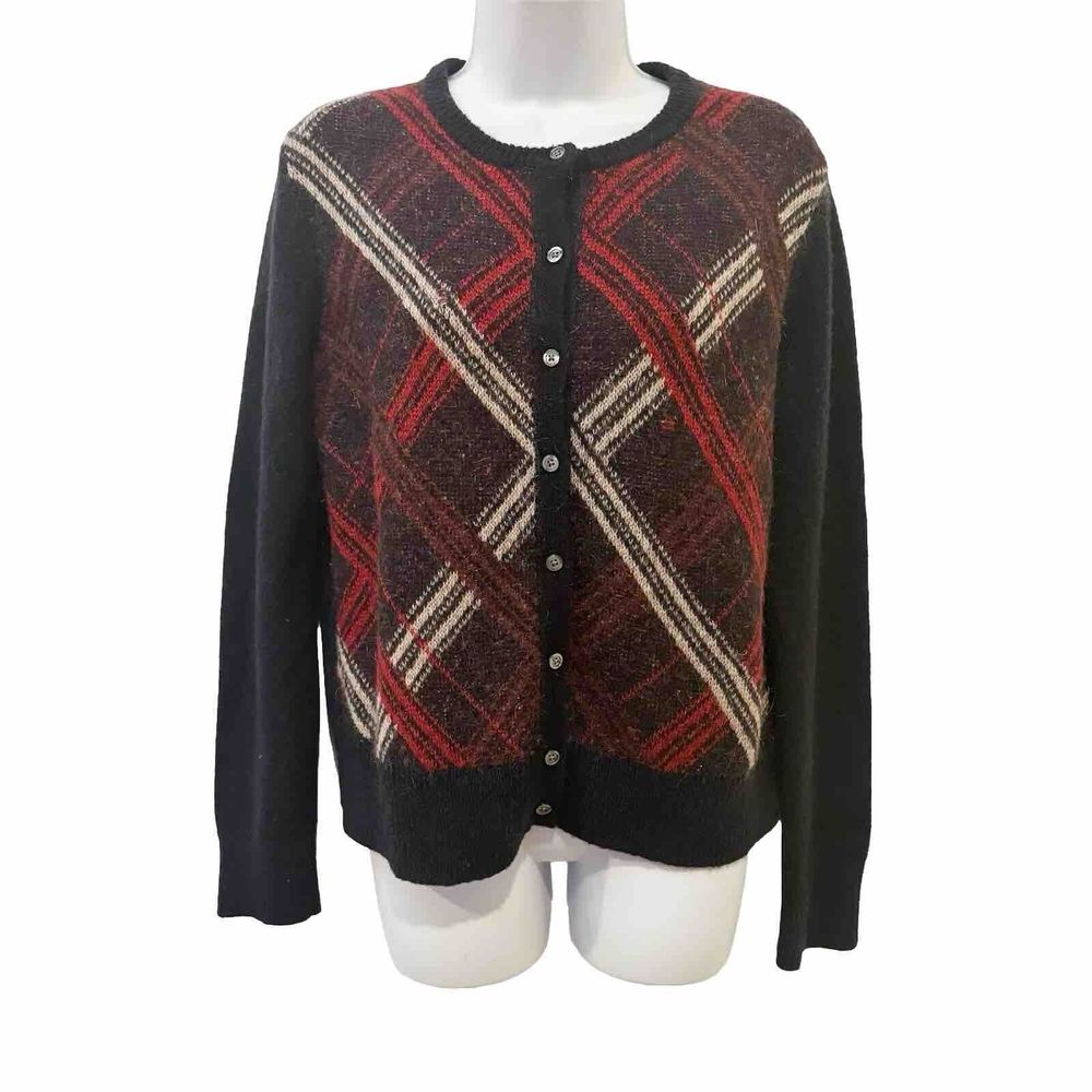 Ann Taylor Women’s Size Large Blue/Red‎ Plaid Mohair Wool Blend Cardigan